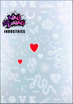 Nail Sticker Snakes & Love ~ White  #32602