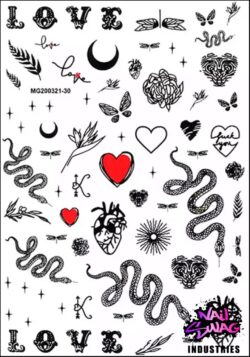 Nail Sticker Snakes & Love ~ Black #32601